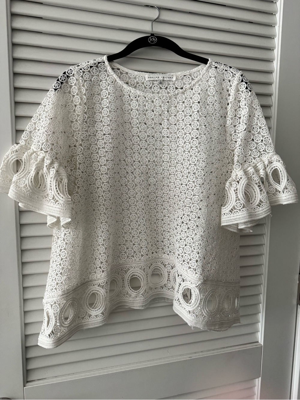 English Factory White Crochet Lace Bell Sleeve Top